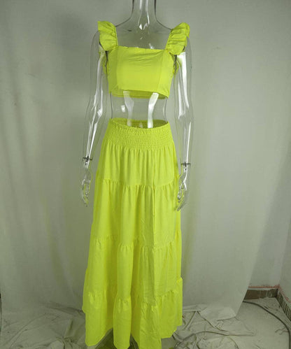 Halter Neck Crop Top Maxi Set: Orange / 2XL