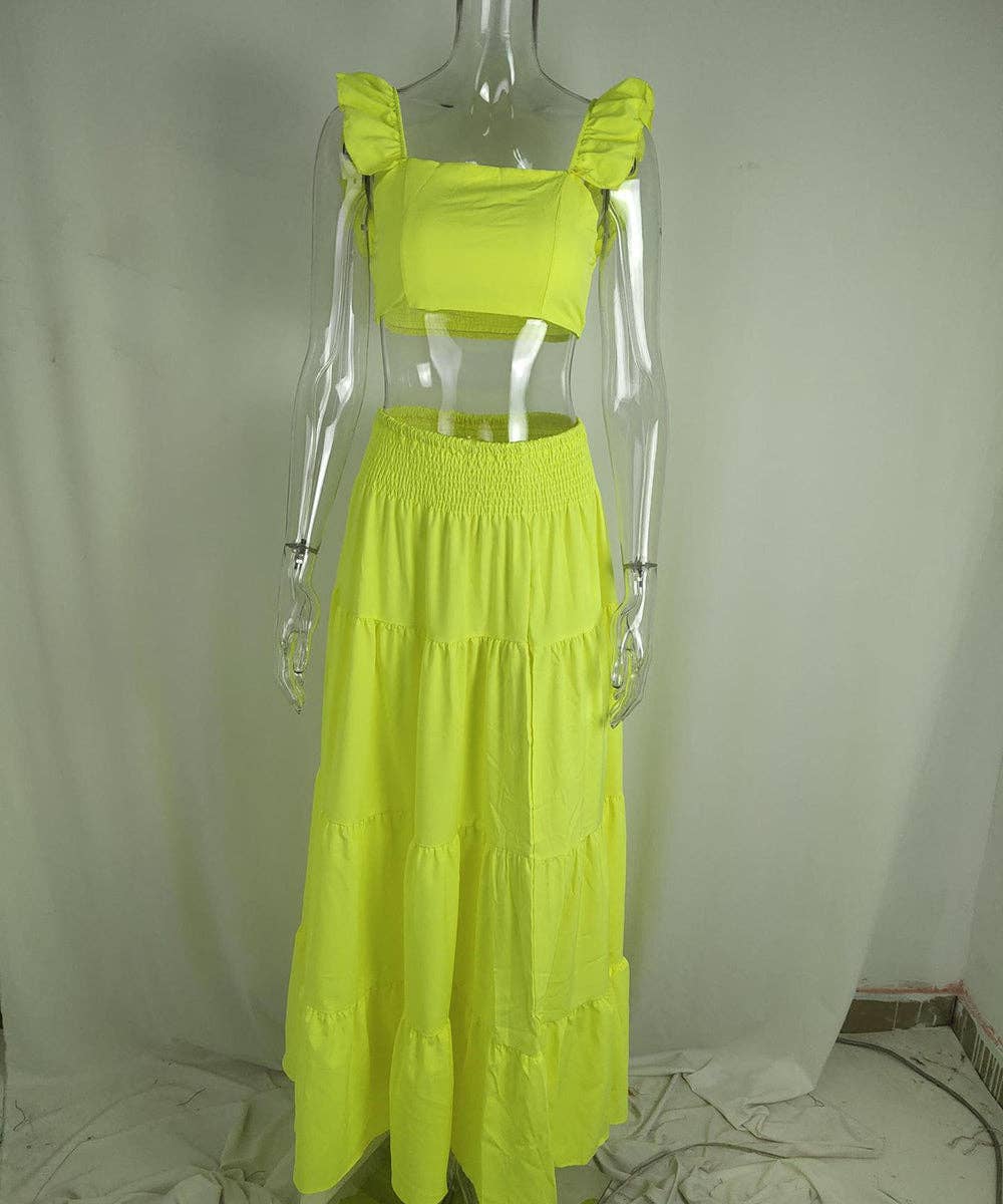 Halter Neck Crop Top Maxi Set: Green / 2XL