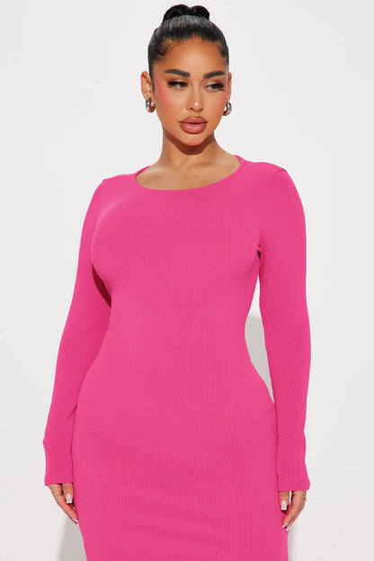 SIDE SLIT BODYCON MAXI DRESS: Hot Pink