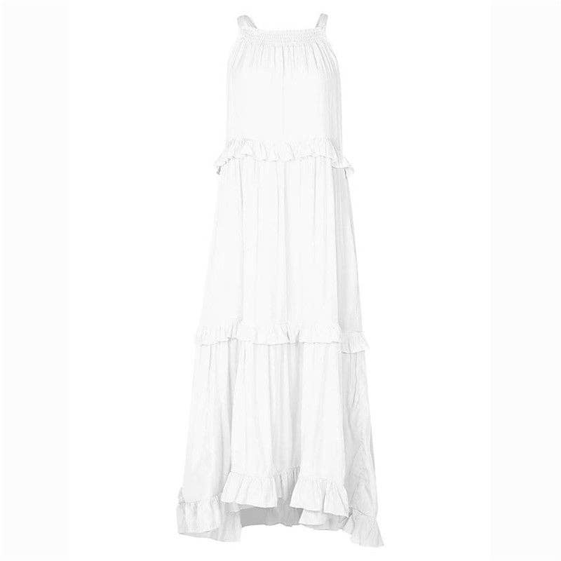 Beach Maxi Dress With Ruffle Hem: PINK