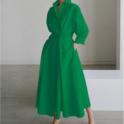 Stylish Polo Neck Loose Fit Midi Dress: GREEN