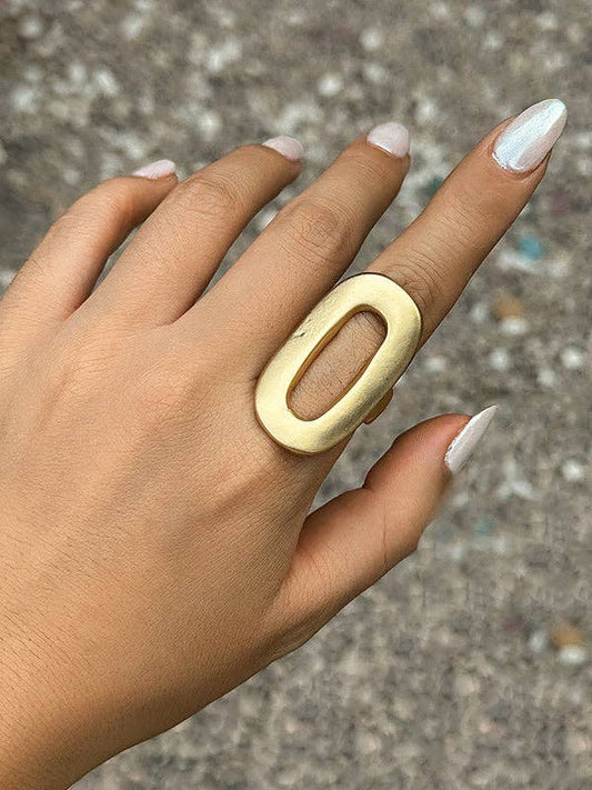 Adjustable Geometric Hollow Solid Color Rings Accessories: GOLD / One_size