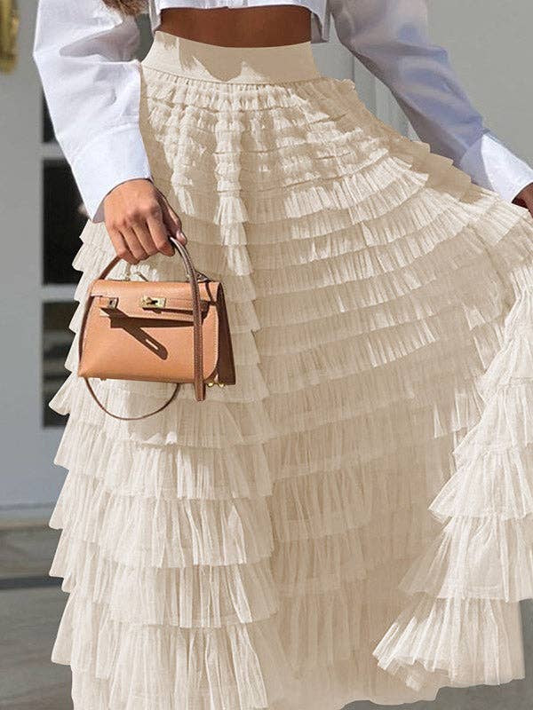 A-Line High Waisted Solid Color Tulle Skirts Bottoms: BLACK / L