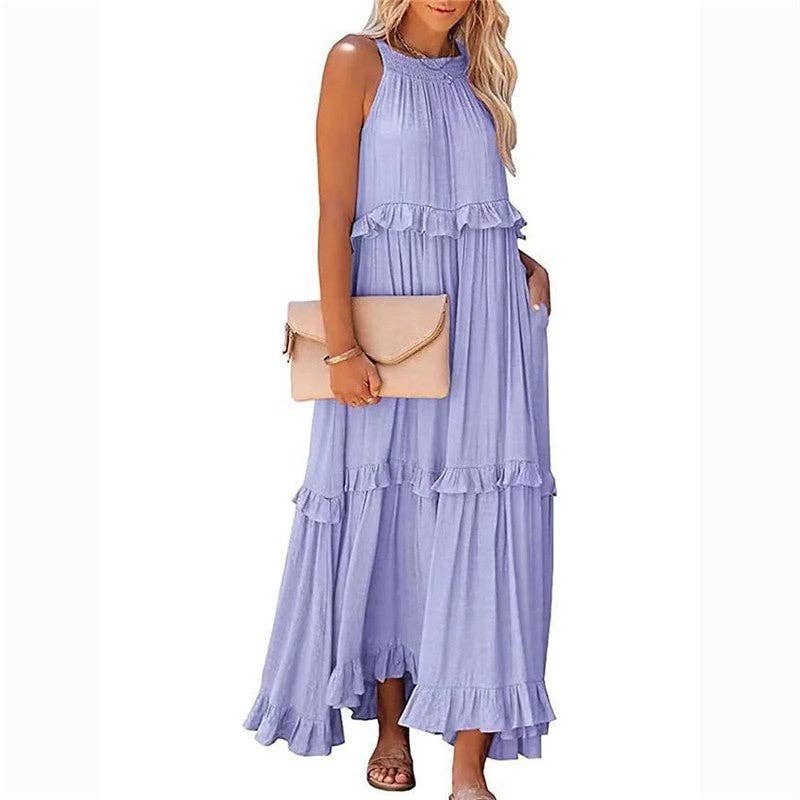 Beach Maxi Dress With Ruffle Hem: PINK