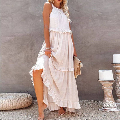 Beach Maxi Dress With Ruffle Hem: LIGHT PURPLE