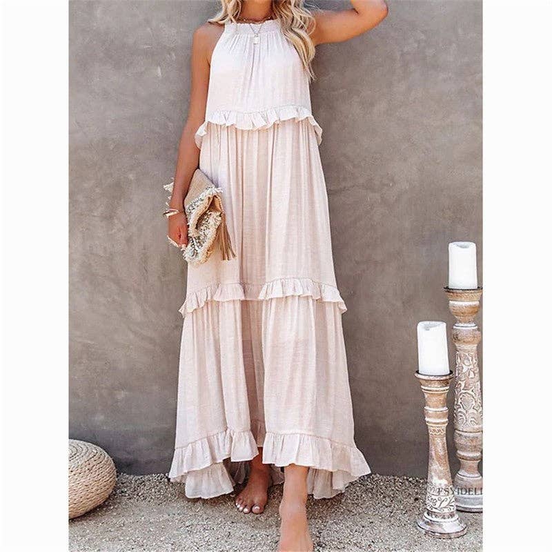 Beach Maxi Dress With Ruffle Hem: LIGHT BLUE