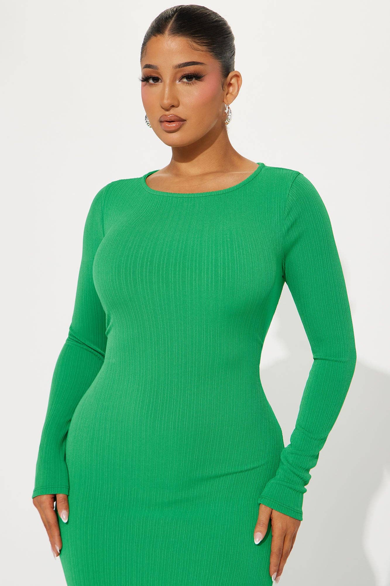 SIDE SLIT BODYCON MAXI DRESS: Emerald