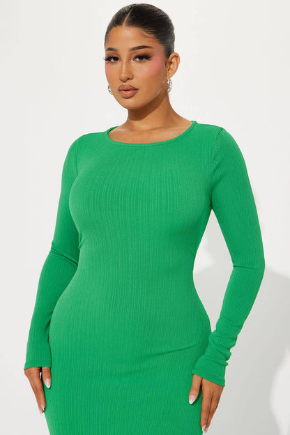 SIDE SLIT BODYCON MAXI DRESS: Emerald