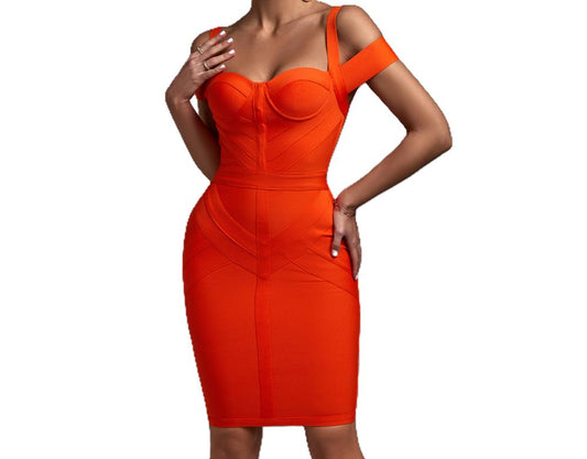 Orange 2 Strap Bodycon Dress