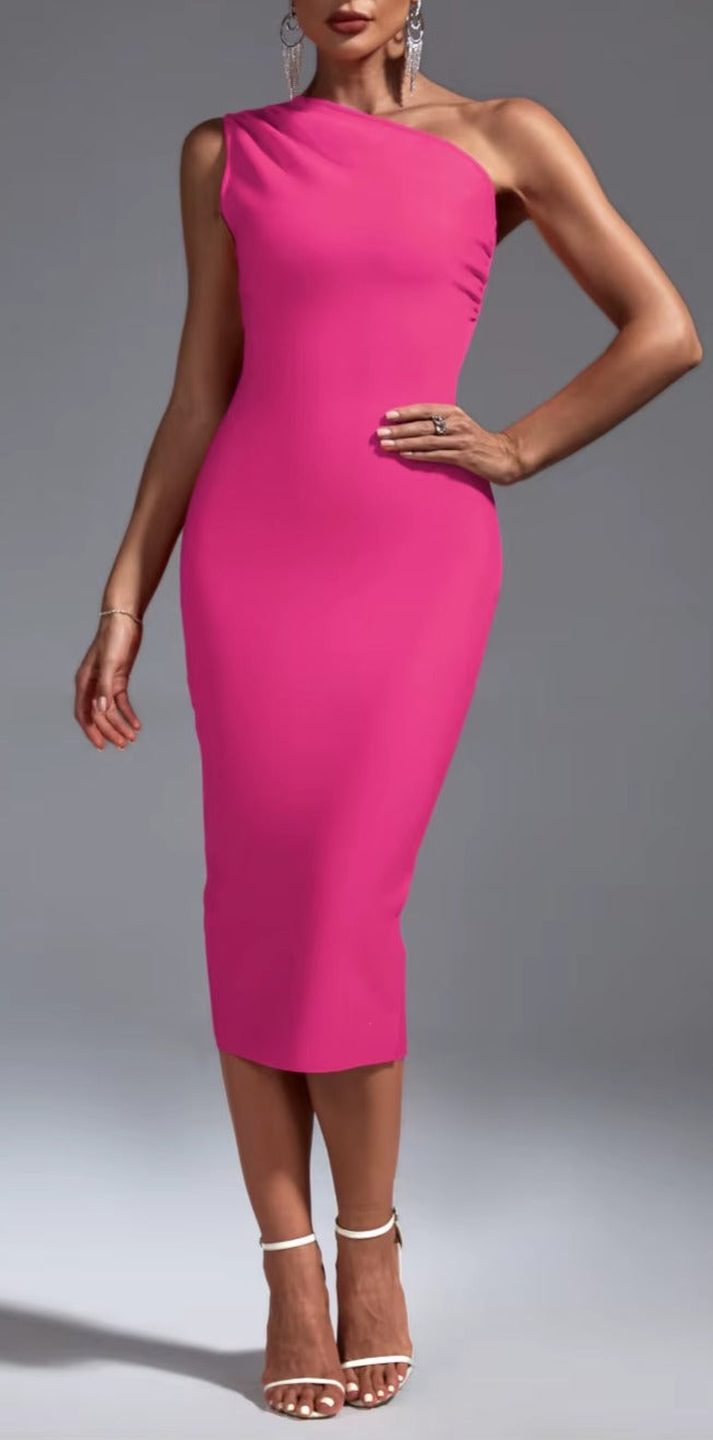 Pink One Shoulder with Back Slit