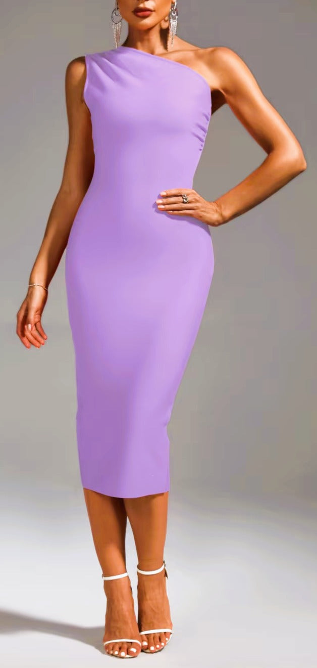 Purple One Shoulder with Back Slit